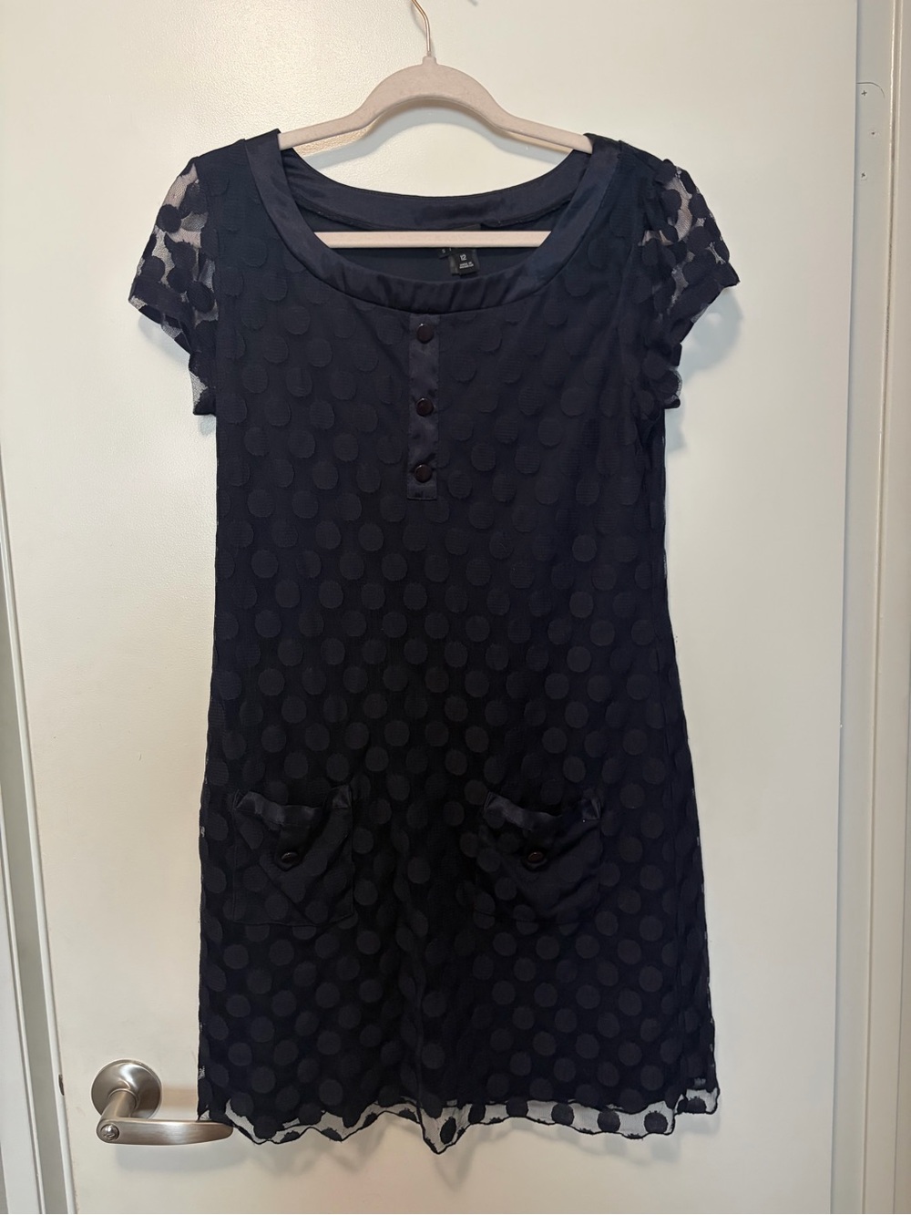 Enfocus Studio Navy Polka Dot Short Sleeve Scoop Dress